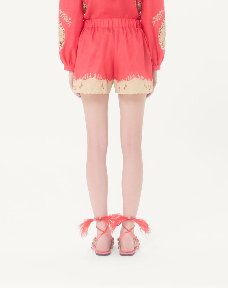 Shorts de linho bordados de alta costura
