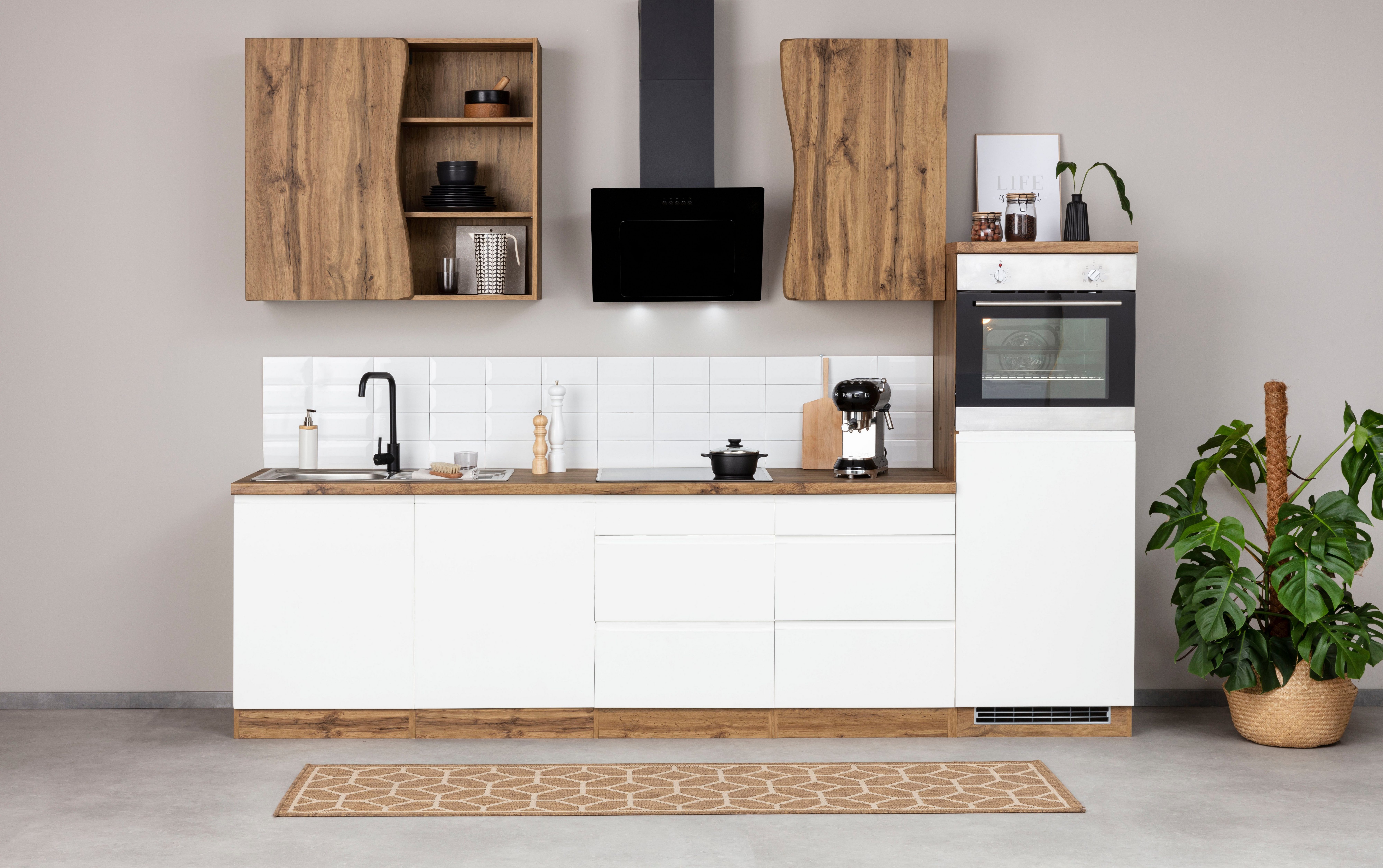 HELD MÖBEL Küche Bruneck, 300 cm breit, Ceran-oder Induktionskochfeld, hochwertige MDF-Fronten