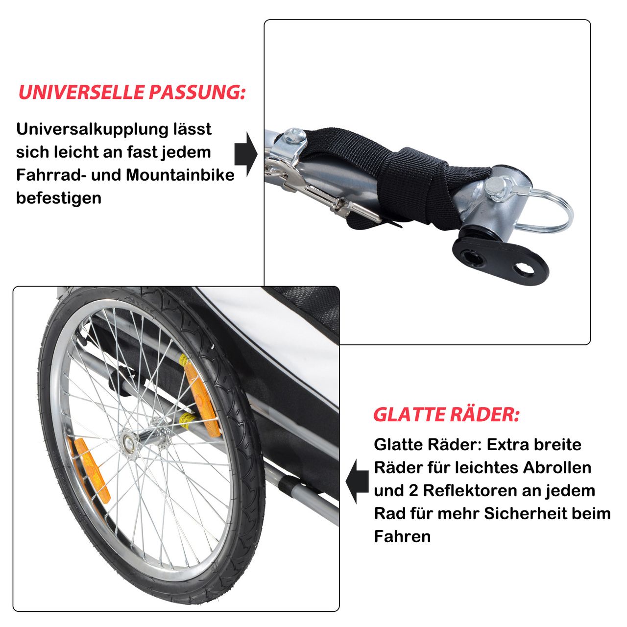 PawHut Fahrradanhänger Hundeanhänger Hunde Fahrrad Tier Anhänger Weiß Schwarz