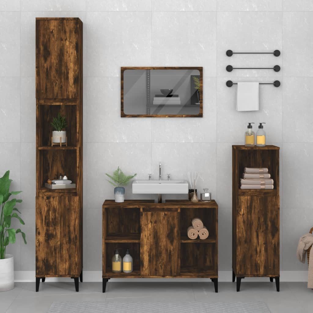 vidaXL Badezimmerspiegelschrank Waschbeckenunterschrank Räuchereiche 80x33x60 cm Holzwerkstoff (1-St)