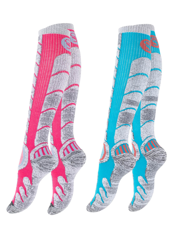 Stark Soul® 2 Paar Damen Skistrümpfe / Skisocken mit Spezialpolsterung in Türkis/Pink günstig kaufen