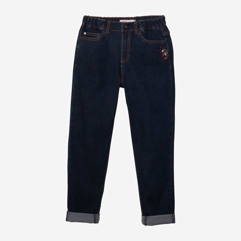 Jean fille broderies fleurs bleu Catimini
