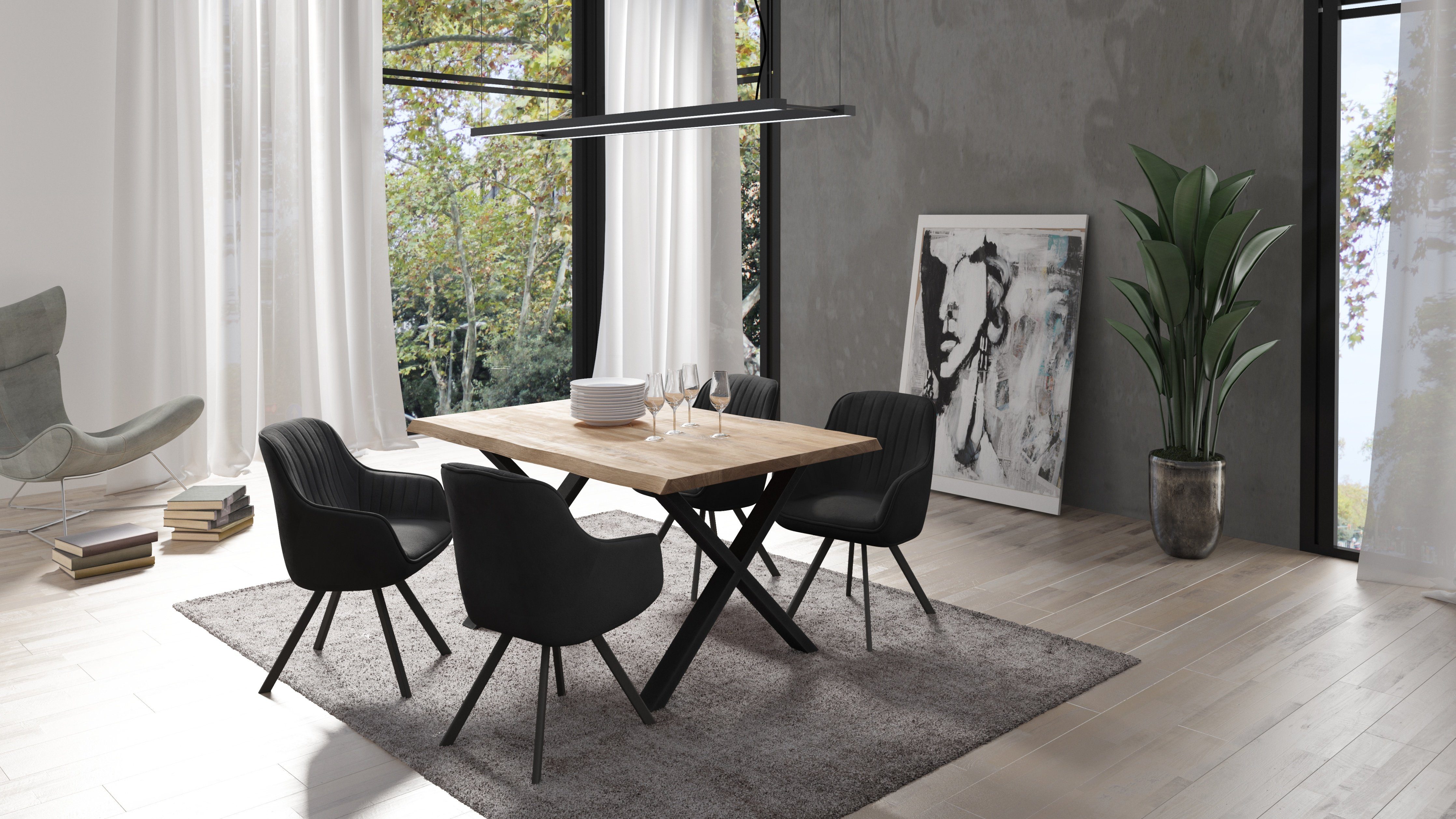 Homexperts Esstisch LESLEY *, Massivholz Eiche Natur, B140xT95xH75cm