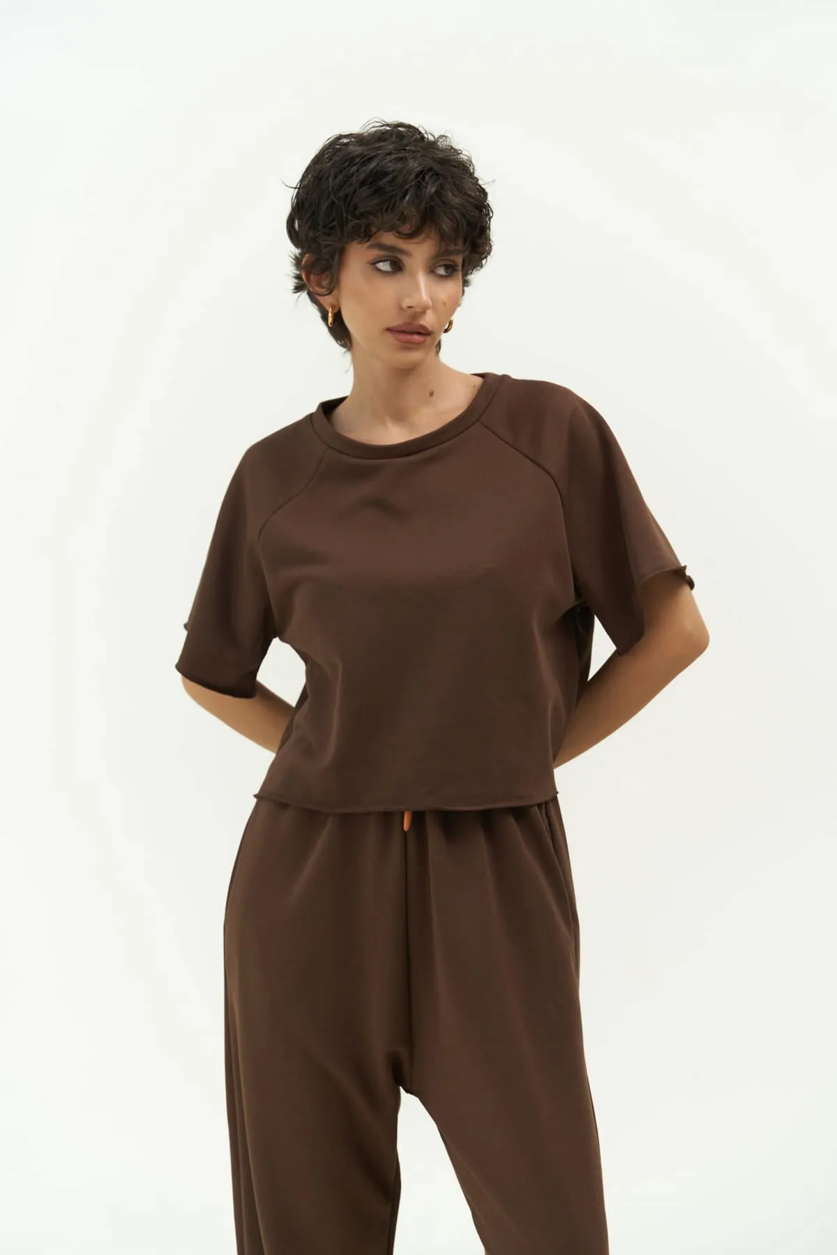 MAİ COLLECTİON  Vero Brown Crop-Trainingsanzug-Set