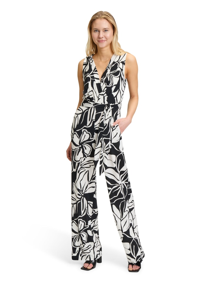 Vera Mont Jumpsuit mit Bindegürtel in Black/Nature günstig kaufen