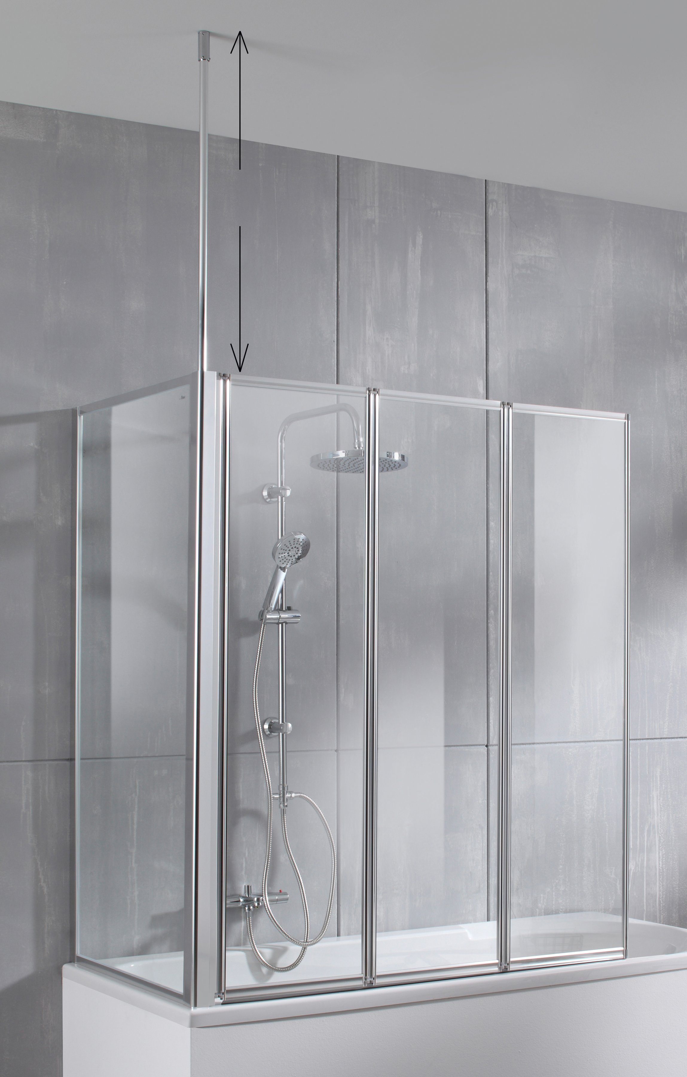 welltime Badewannenaufsatz Summer 3-teilig + feste Seitewand, Einscheibensicherheitsglas, (4 tlg), Deckenhöhe bis 240cm geeignet, Glaswand bestehend aus vier Elementen