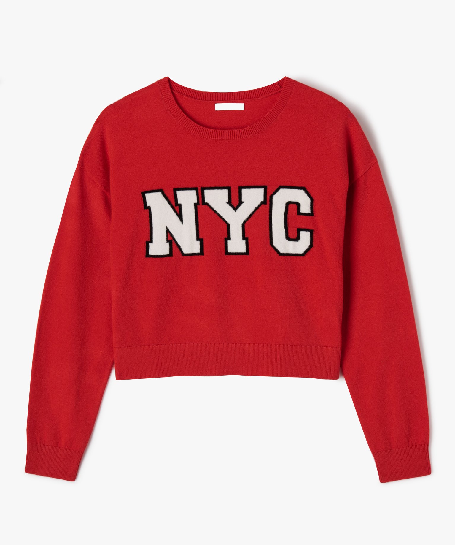 Pull large et court en maille fine fille rouge | GEMO