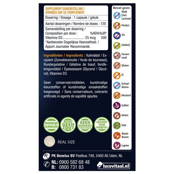 Lucovitaal vitamín D3 25mcg kapsuly 120 kusov