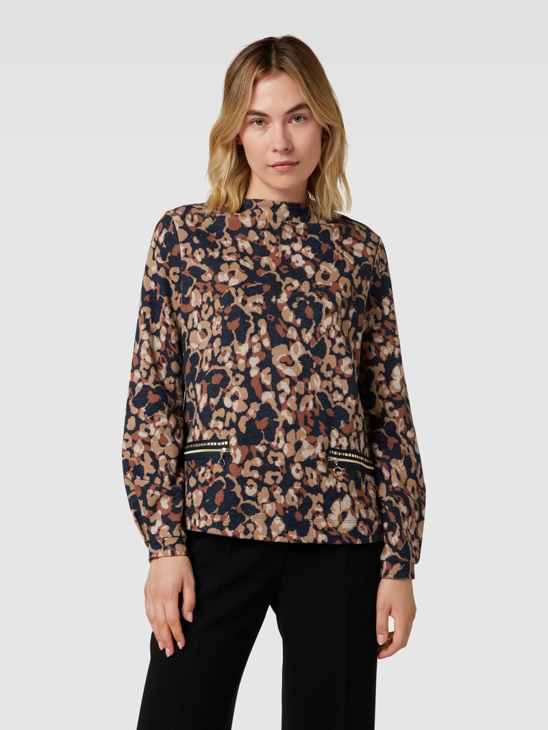 Sweatshirt mit Allover-Muster und Reißverschlusstaschen in camel