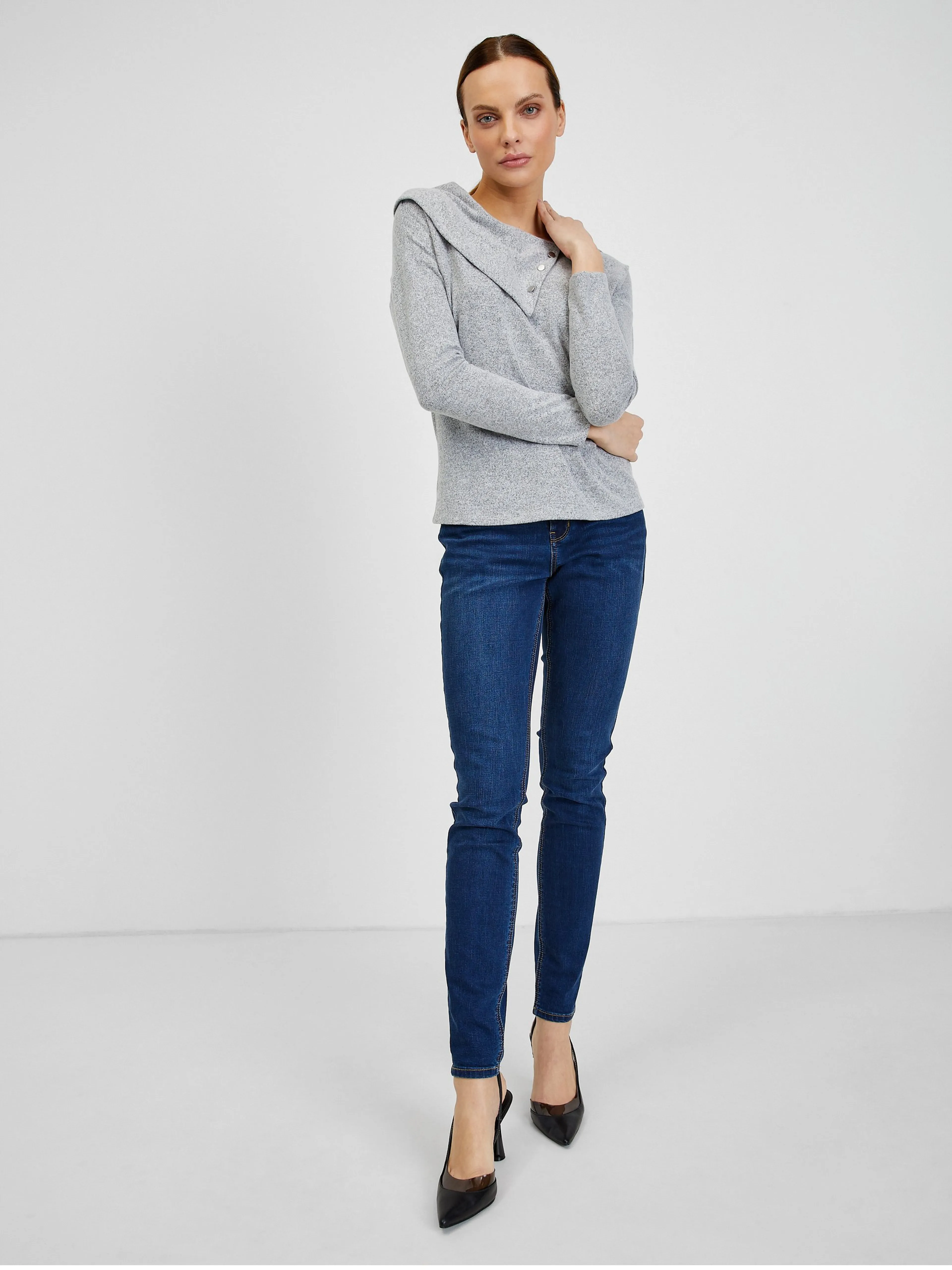 Graues Damen-T-Shirt mit dekorativen Details ORSAY