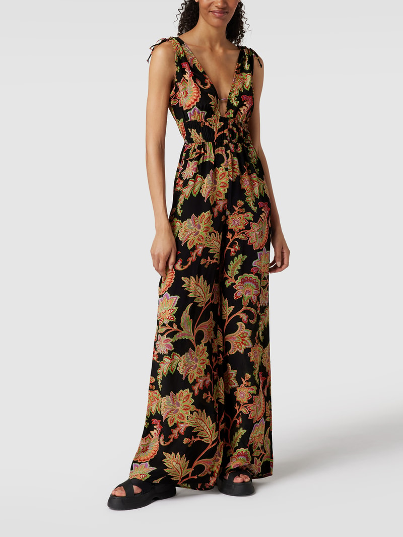 Jumpsuit mit floralem Allover-Muster in schwarz