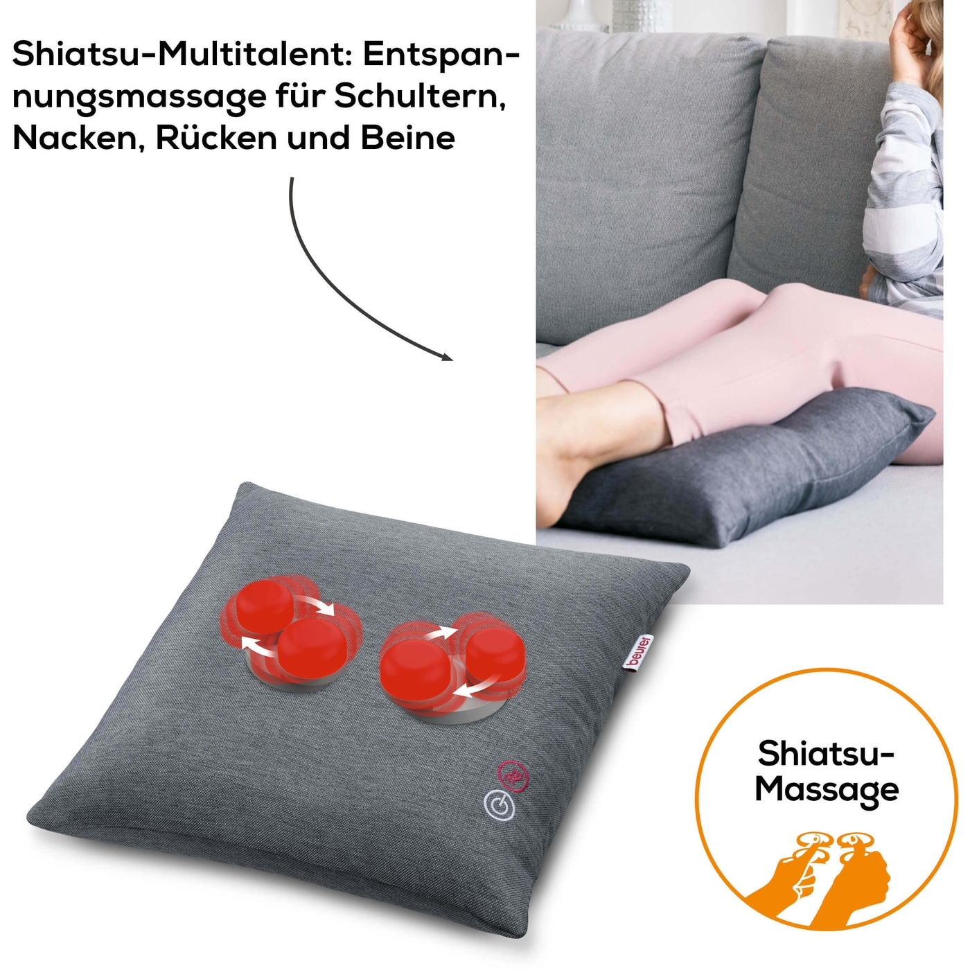 Beurer Shiatsu-Massagekissen MG 135-Massagekissen mit wohltuender Shiatsu-Entspannungsmassage & Wärmefunktion