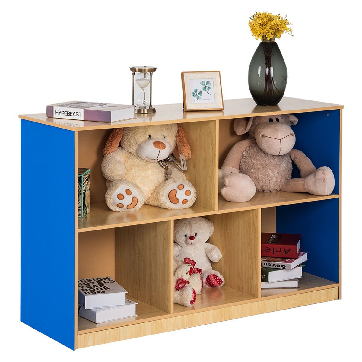 COSTWAY Bücherregal, Kinder, mit 5 Fächern, freistehend, Holz, 120x40x76cm