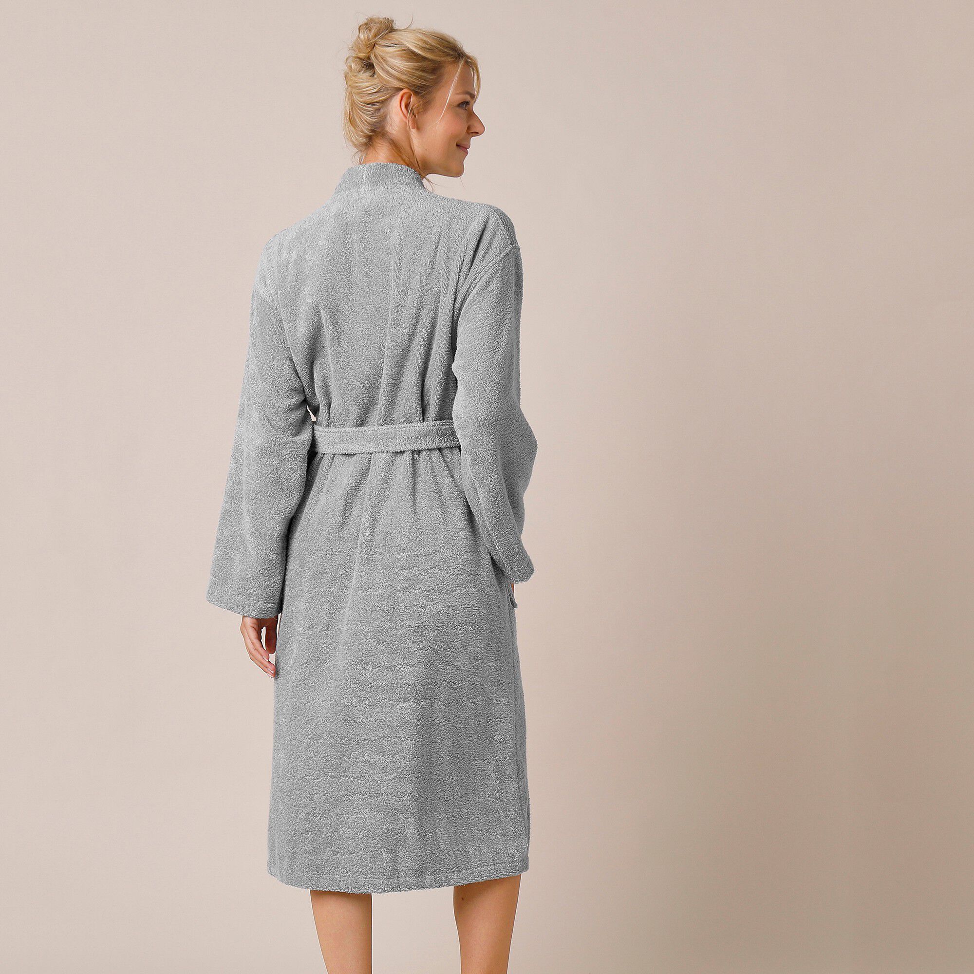 Peignoir mixte adulte uni coton éponge bouclette col kimono personnalisé