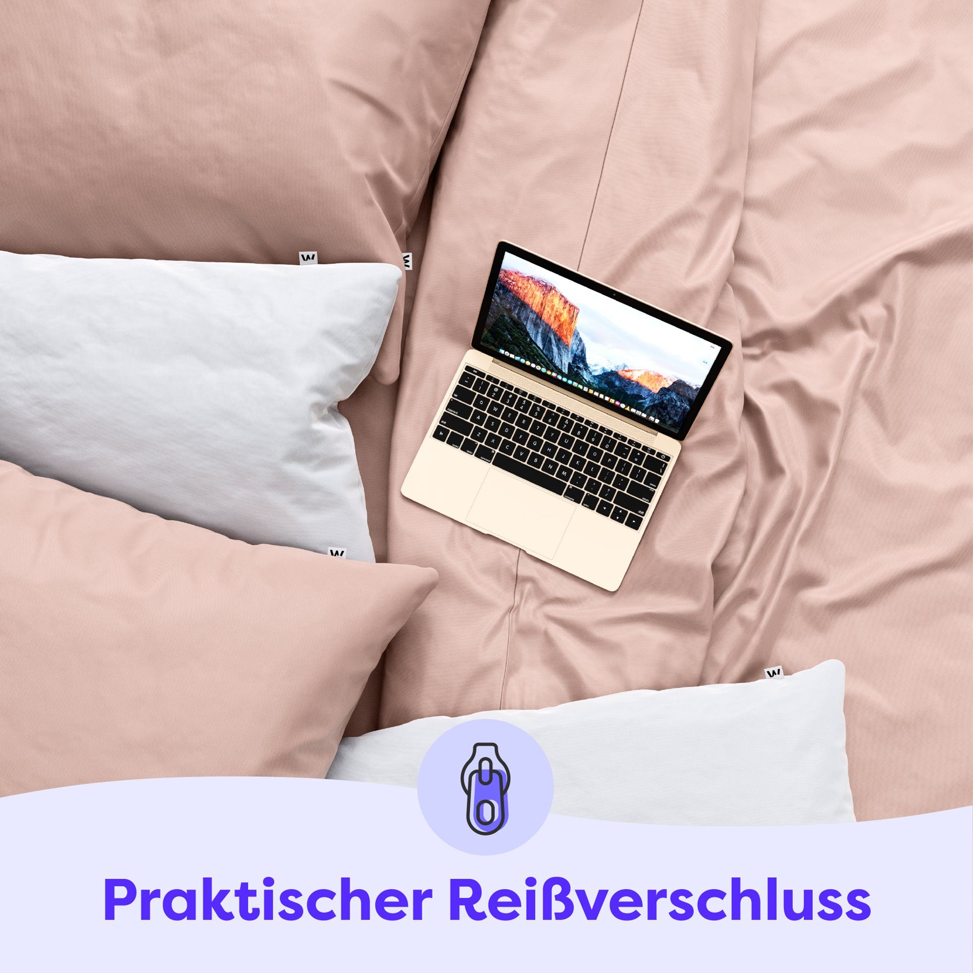 Bettwäsche Mako-Satin Baumwolle - Traumhaft weiches Schlafgefühl, Wolkenfeld, 2 teilig, 135x200 cm, 155x220 & Übergrößen I inkl. Kissenbezüge 80x80