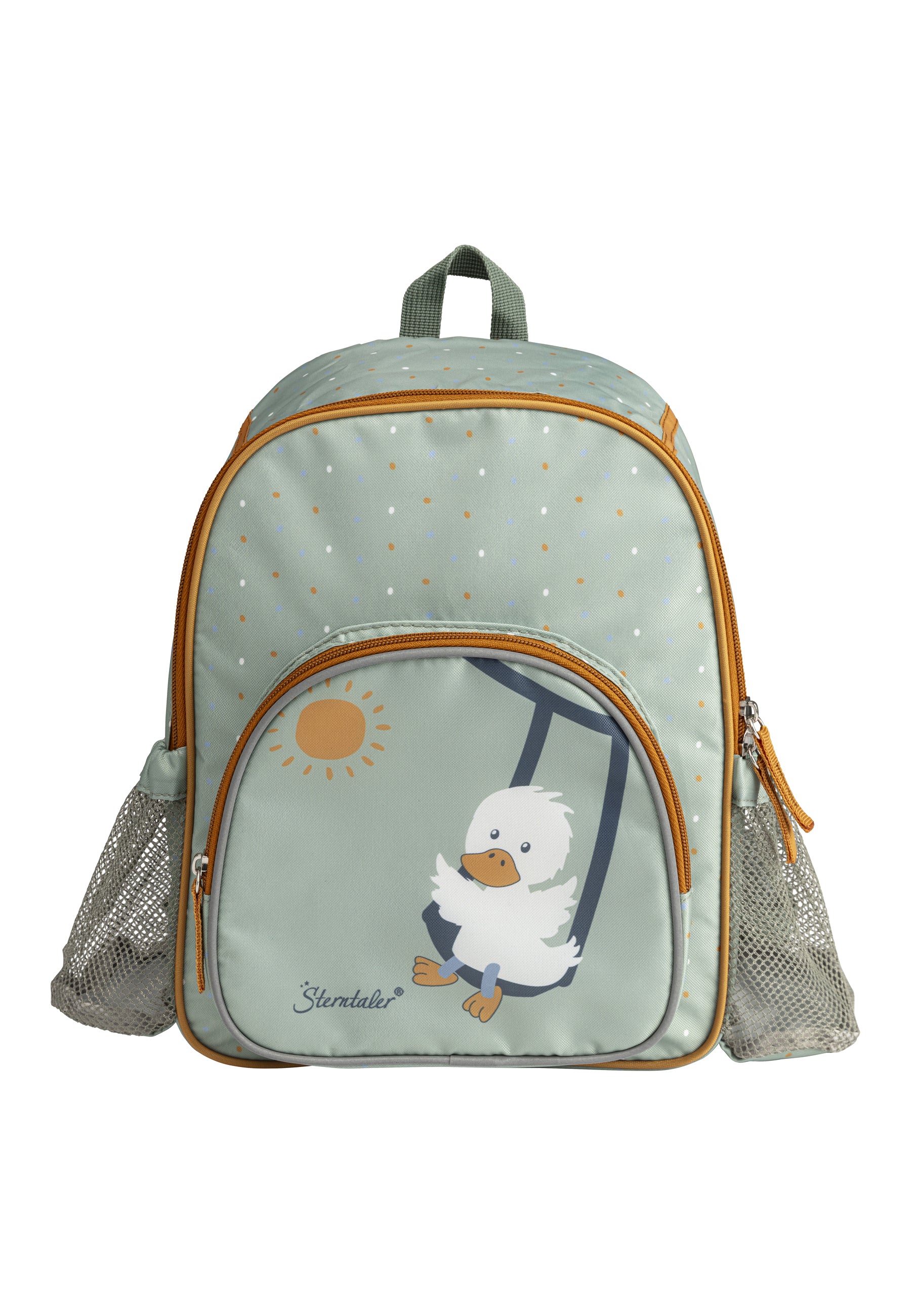 Kinderrucksack mit Motiv Ente Edda in steingrün, 5L