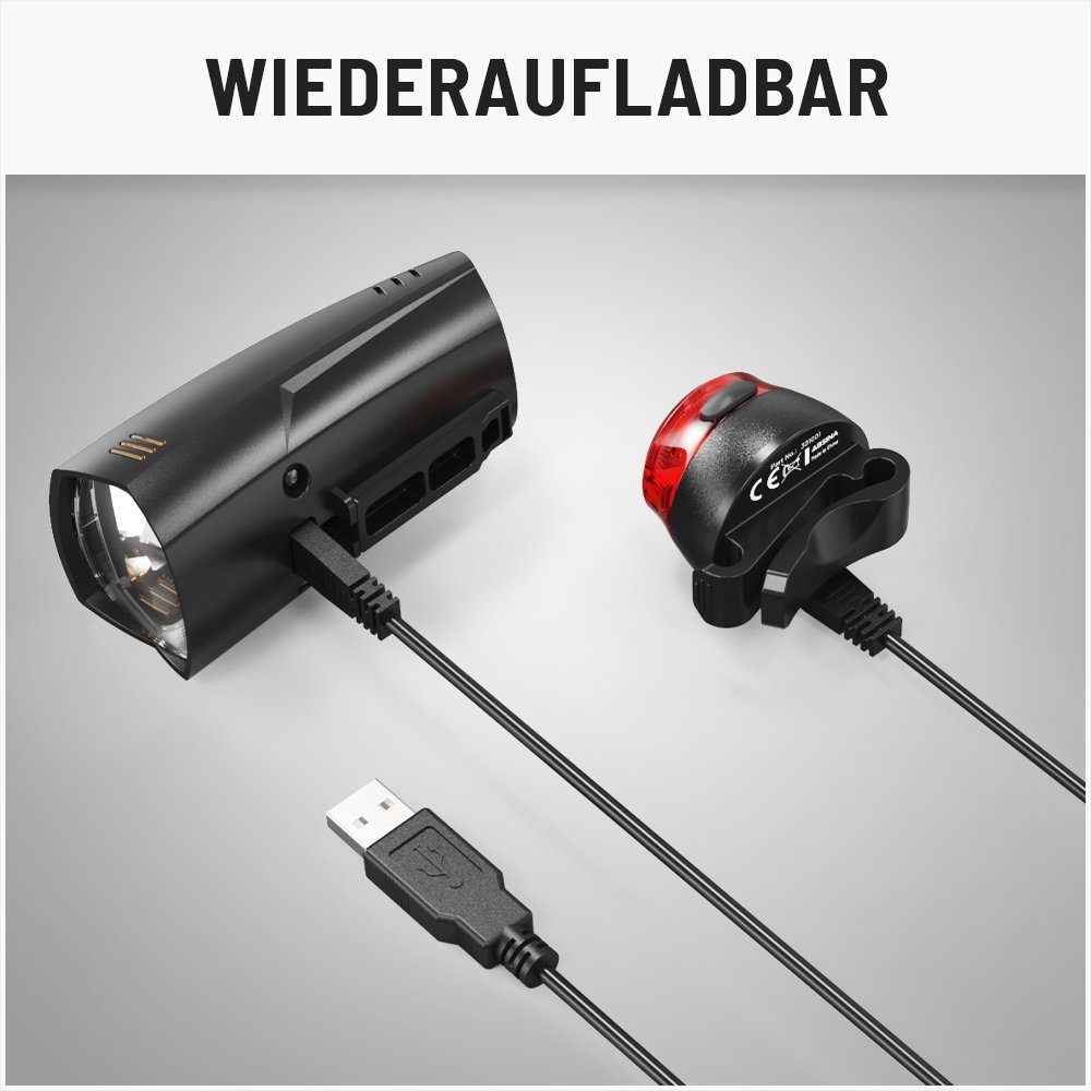 ABSINA Fahrradbeleuchtung LED Fahrradlicht Set Akku abnehmbar - StVZO Fahrrad Licht regenfest
