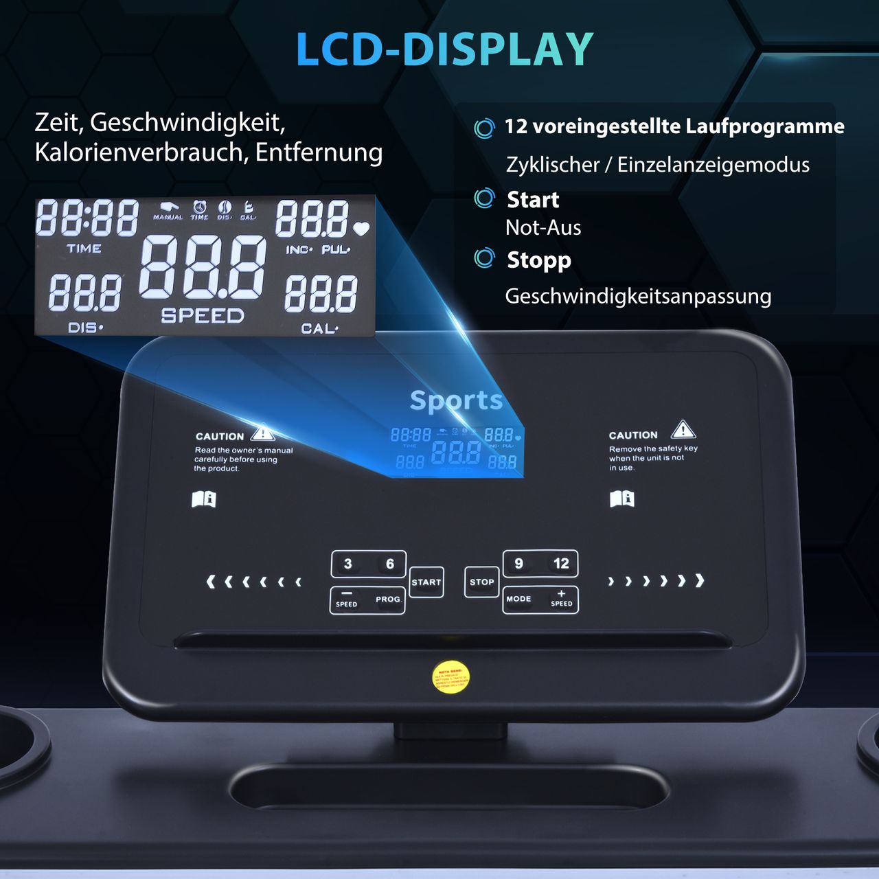 HOMCOM Motorisiertes Laufband Fitnessgeräte Klappbar mit Handyhalterung