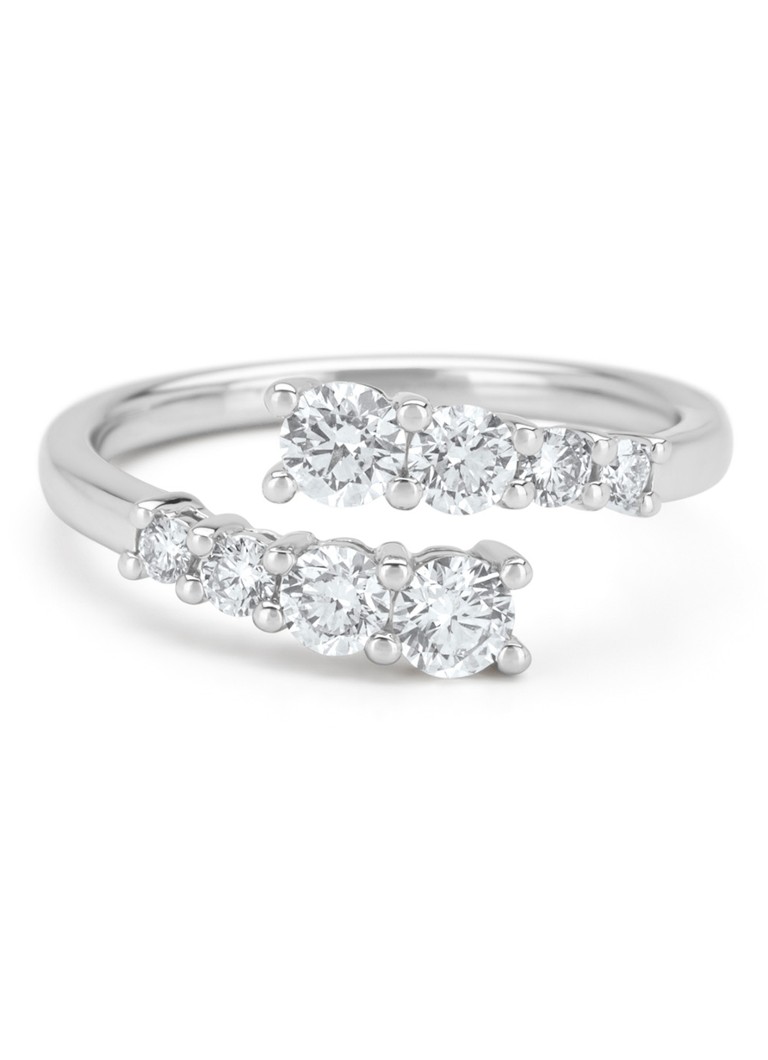 Inel cu vârf de diamant din aur alb, diamant de 0,72 ct, verighetă