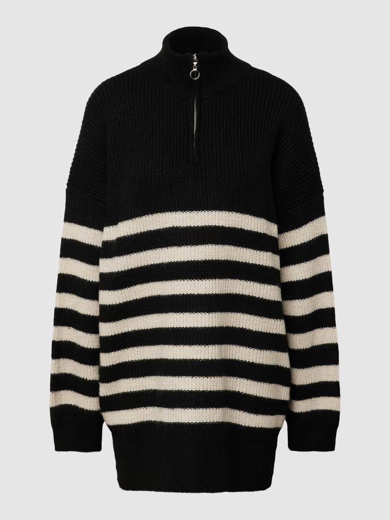 Strickpullover mit Stehkragen und Reißverschluss Modell 'ALFRIDA' in schwarz