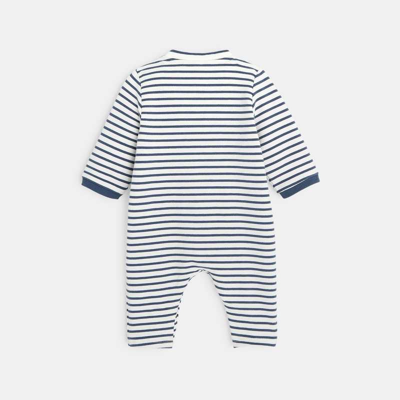 Combi longue rayée en maille bleu naissance