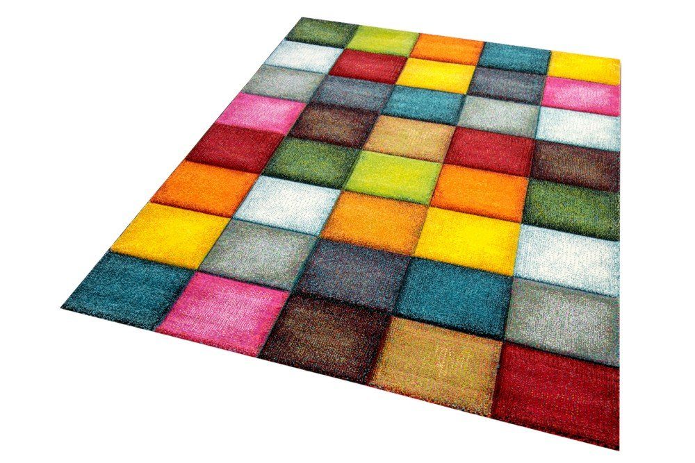Teppich Teppich modern Teppich Wohnzimmer Karo bunt gelb rot blau grün, Carpetia, rechteckig, Höhe: 13 mm