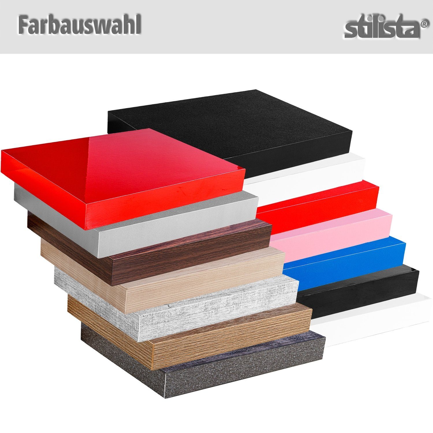 STILISTA Wandregal Wandboard Schweberegal Küchenregal Bücherregal, Set, Set, Regal, Volato, 2er Set, Länge 30 - 110 cm, Stärke 3,8 cm