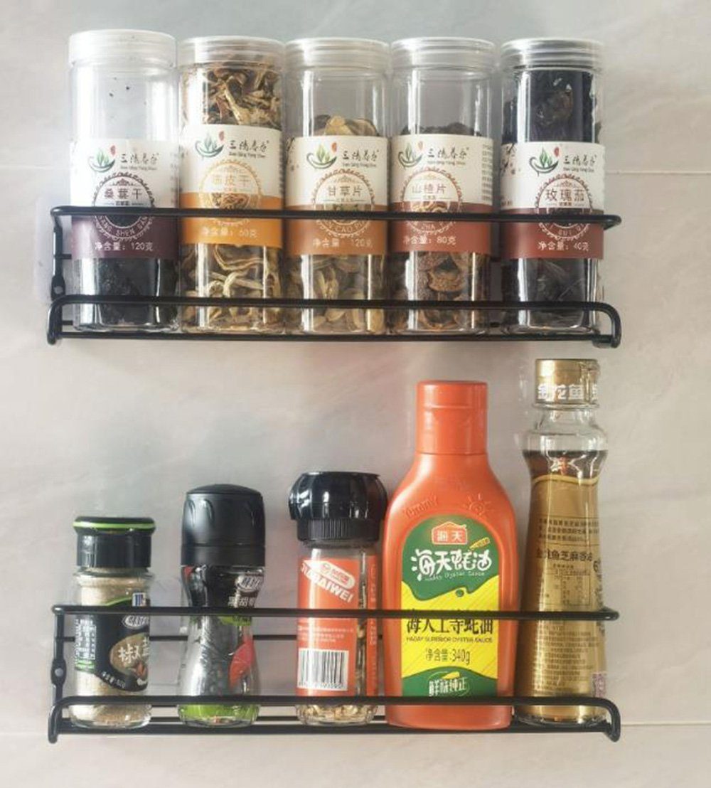 SCOKIT Gewürzregal Gewürzregal Wand Metall Hängend, Küche Gewürz Organizer Wand Küchenregal 4-tlg., Ohne Bohren Küchenzubehör Schwarz