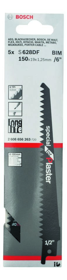 Bosch Blue Accessories 2608656263 S628DF Säbelsägeblatt Spezial für Gips 150 mm 5 Stück