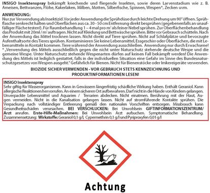 INSIGO Insektenspray Anti Milben-Spray Milben-Mittel Ungezieferspray, 1.5 l, auf Wasserbasis, geruchsarm, brennt / ätzt nicht, mit Langzeitwirkung