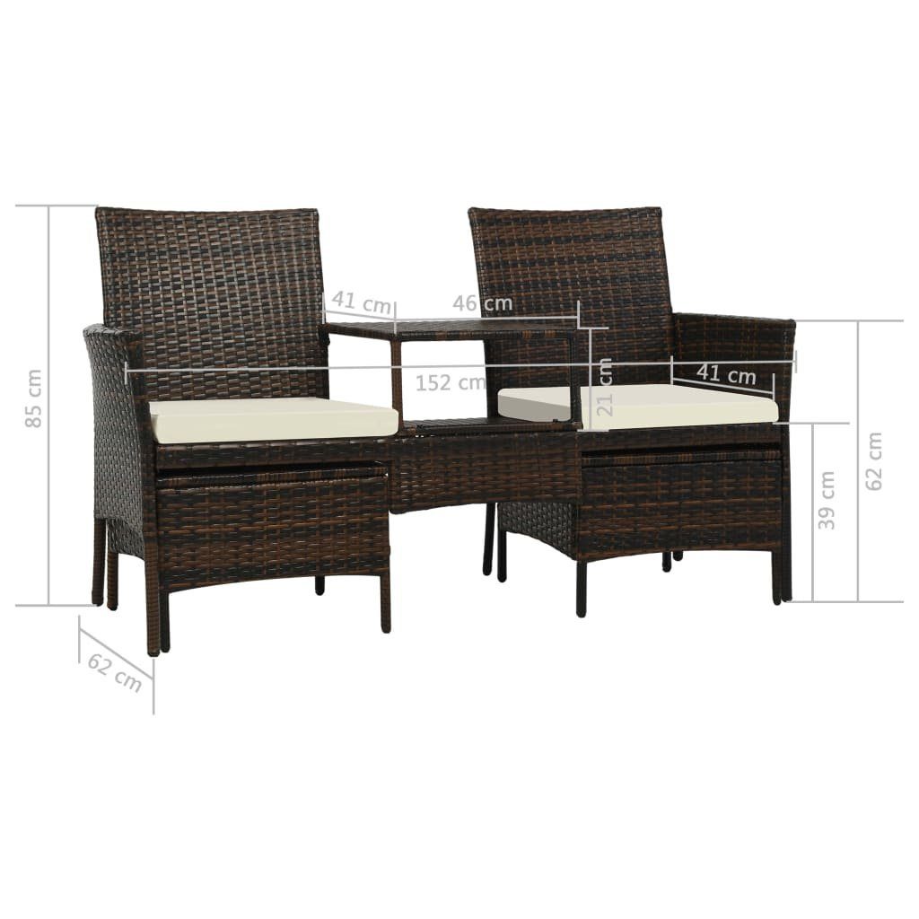 vidaXL Loungesofa 2-Sitzer-Gartensofa mit Tisch & Hocker Poly Rattan Braun, 1 Teile