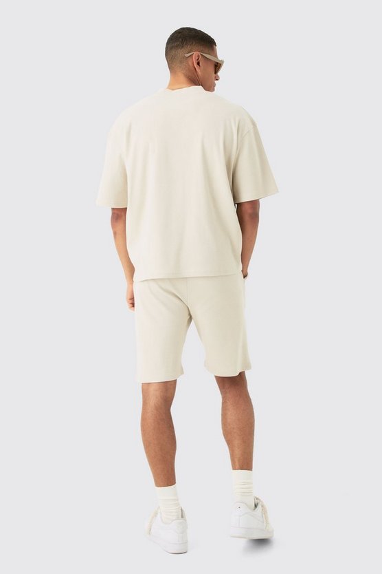 Kastiges geripptes Oversize T-Shirt & Shorts
