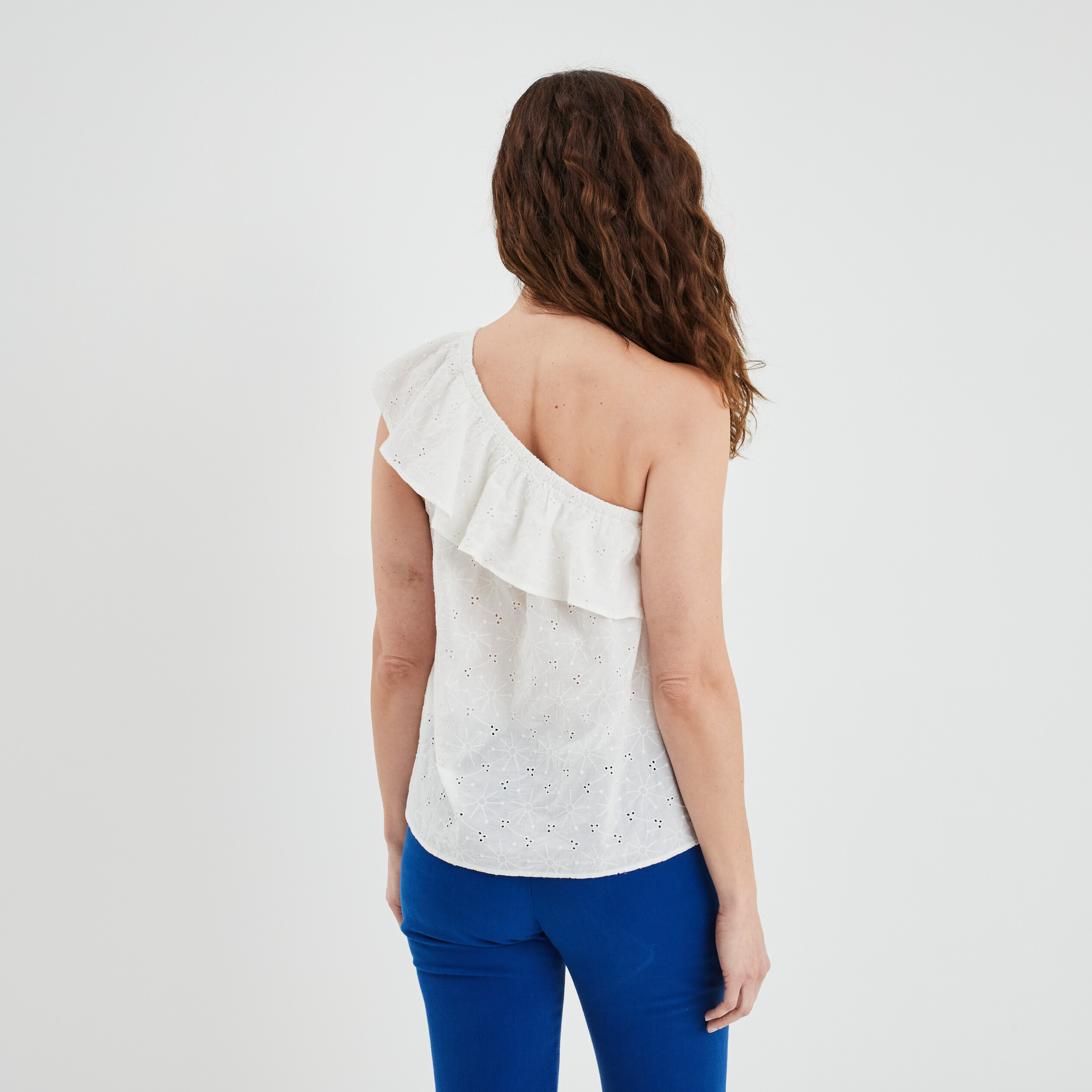 Bustier asymétrique dos ouvert à volants blanc femme | La Halle
