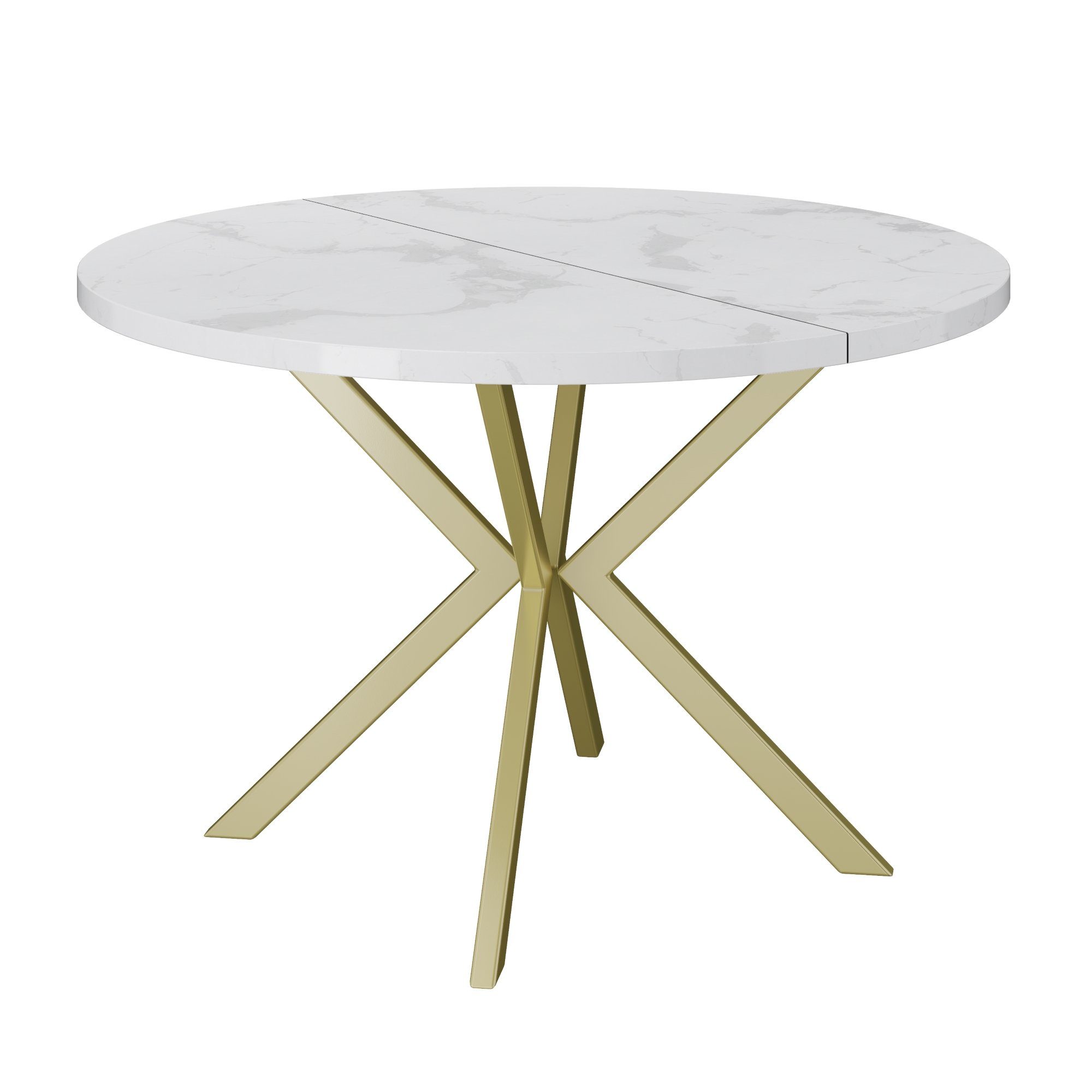 Polini Home Esstisch Esstisch ausziehbar BAARN 100/180 Marmor/Gold, hitzebeständig, stoß- und kratzfest, laminierte Tischplatte, extra