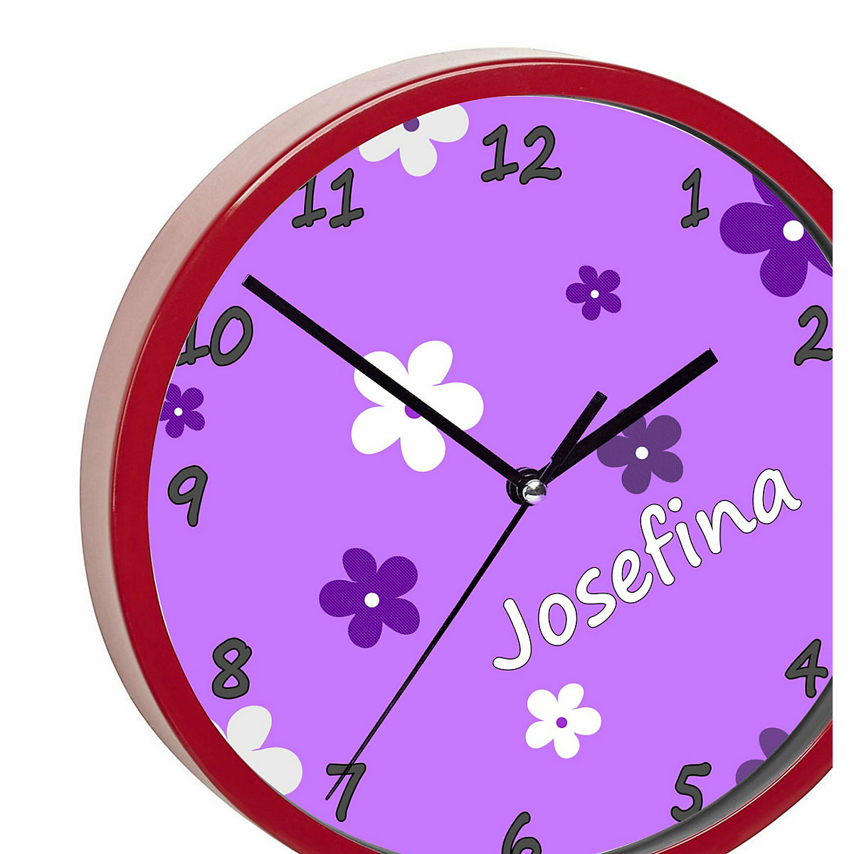 Kinder Wanduhr personalisiert mit Name Blumenranke Lila