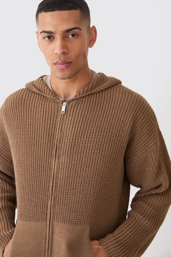 Kastiger gerippter Hoodie mit Reißverschluss