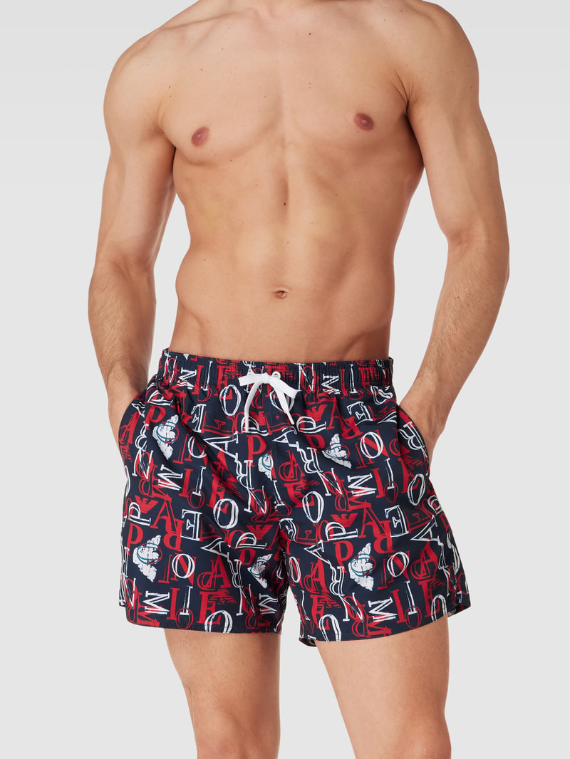 Badehose mit Label-Print in dunkelblau