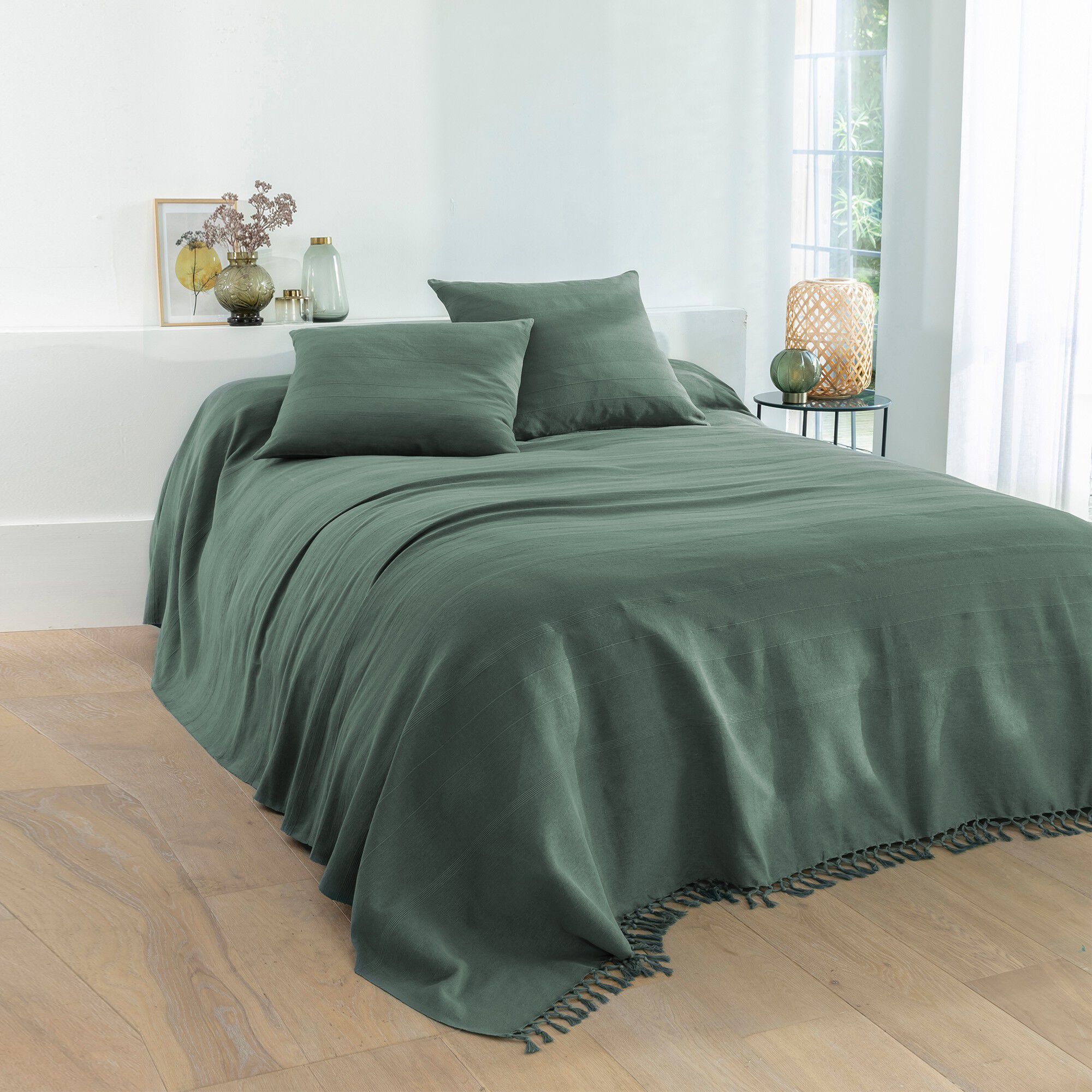 Plaid ou jeté uni coton tissage artisanal