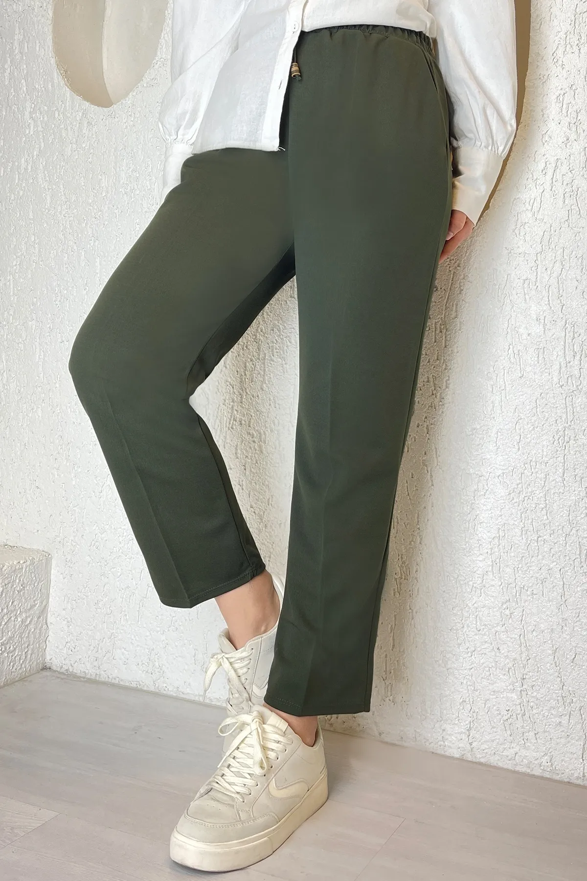 InStyle  Lycra-Hose aus doppeltem Stoff mit elastischem Bund – Khaki