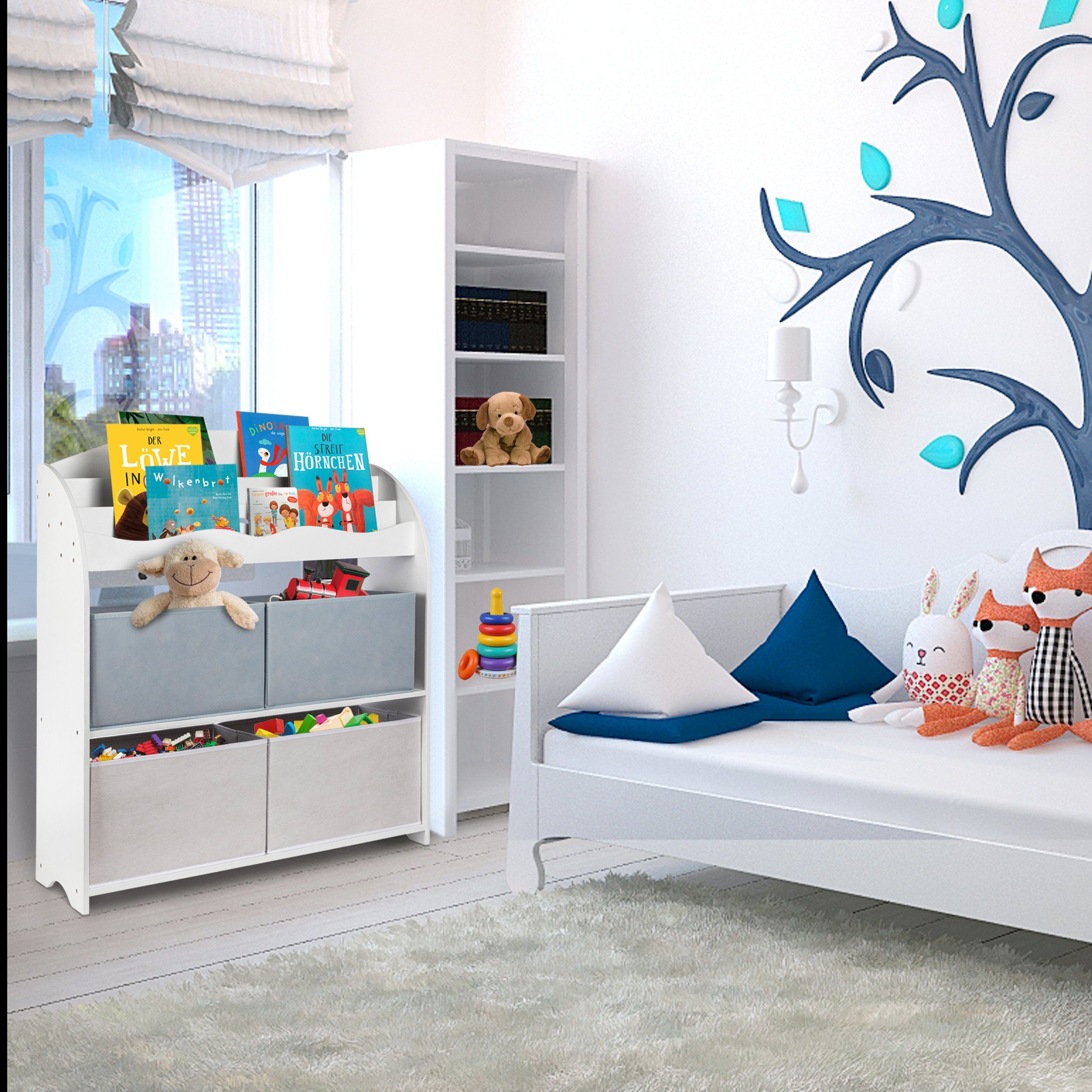 ONVAYA Bücherregal Kinder-Bücherregal Weiß, Kinderregal mit Boxen, Aufbewahrung