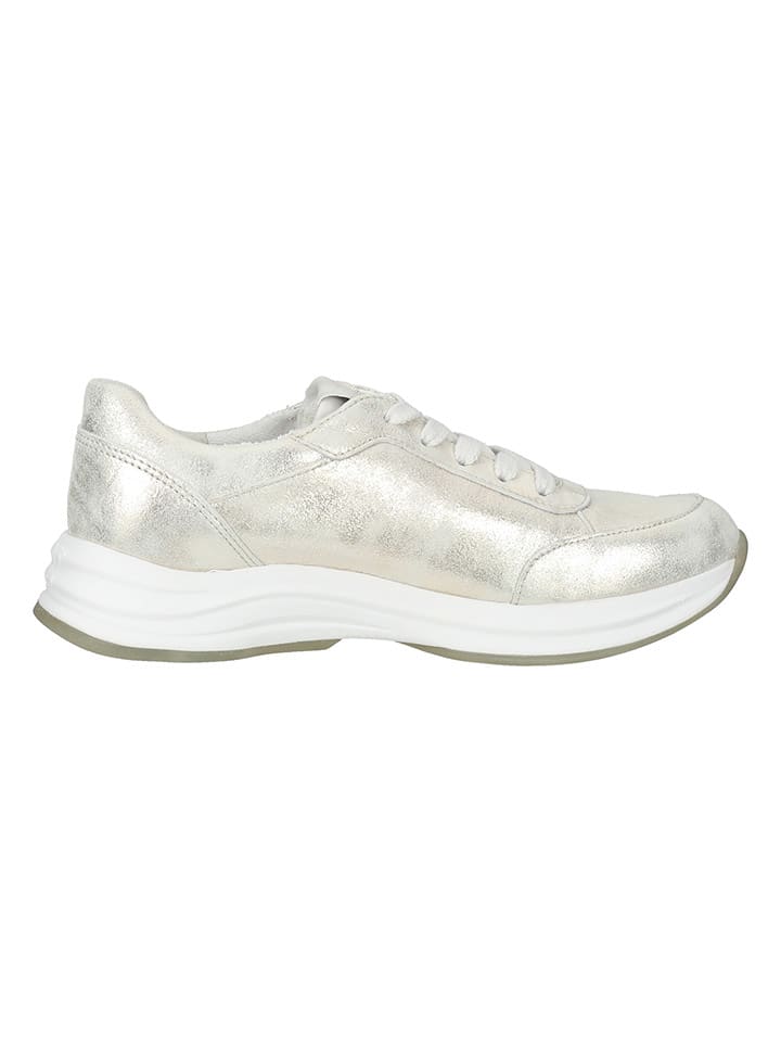 Paul Green Leder-Sneakers in Silber/ Creme günstig kaufen