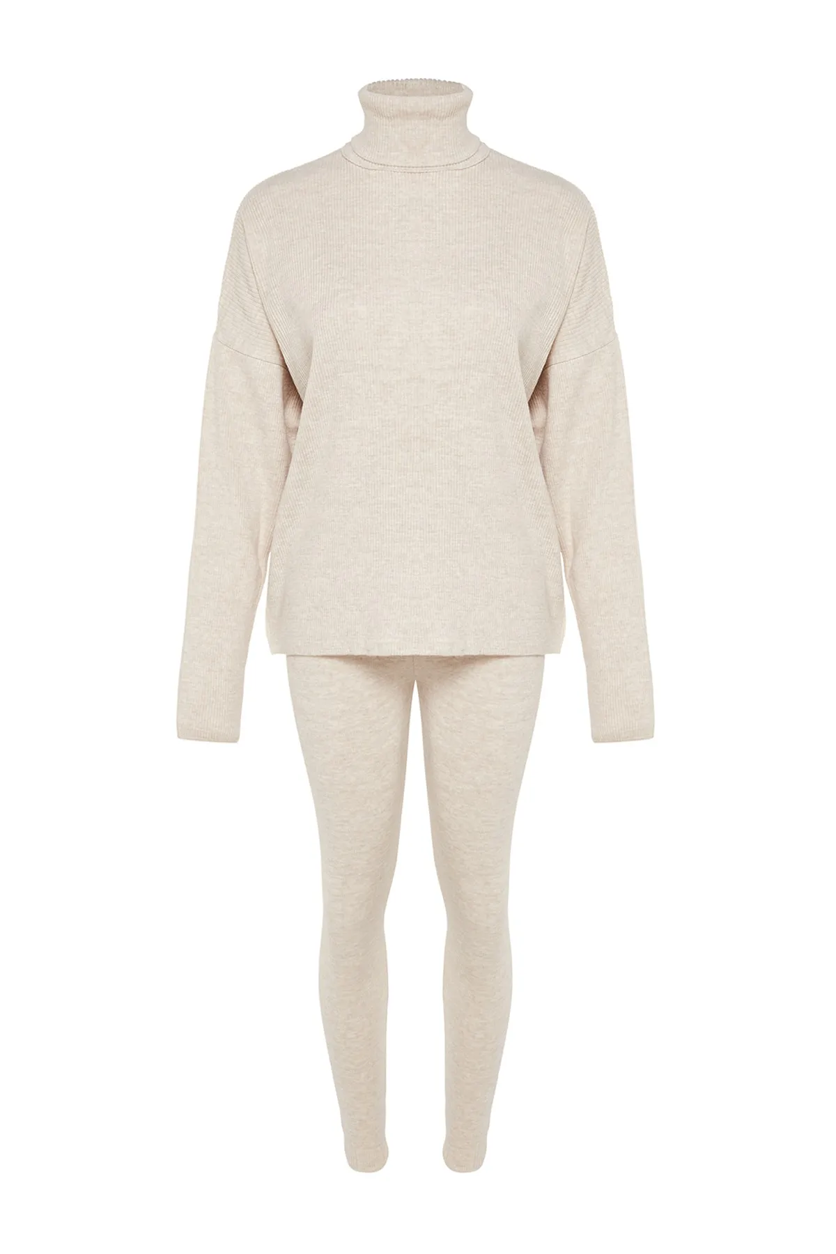 Trendyol Collection  Stone Wide Fit Rollkragen-Strickoberteil und -unterteil-Set TWOAW24AU00022