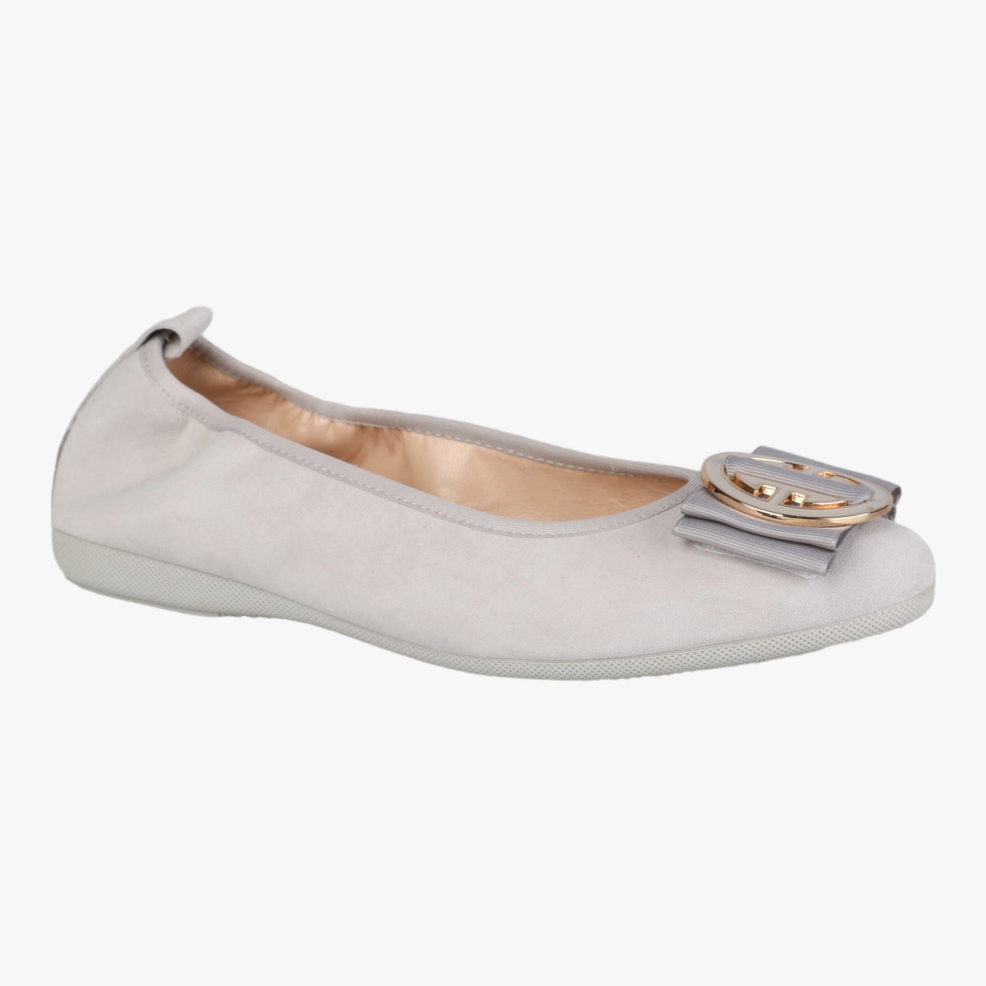 La Ballerina CAMBIO SET Veloursleder hellgrau Linda C & Riorita silber glanz Ballerina Trend Ballerinas 2023, 2ei wechselbare Schnallen im Lieferumfang