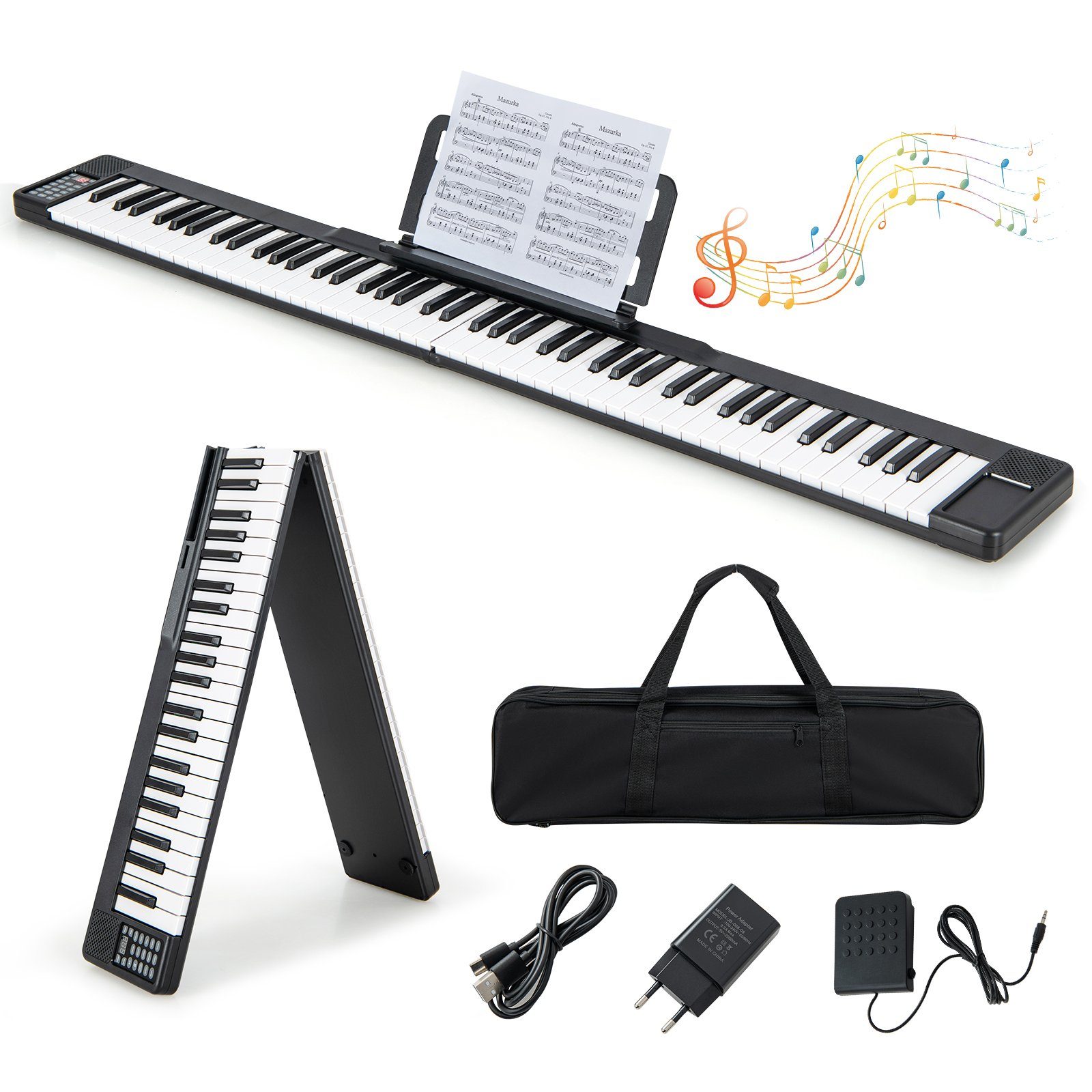 COSTWAY Home Keyboard, faltbar, 88 Tastatur, Bluetooth, mit Tragetasche