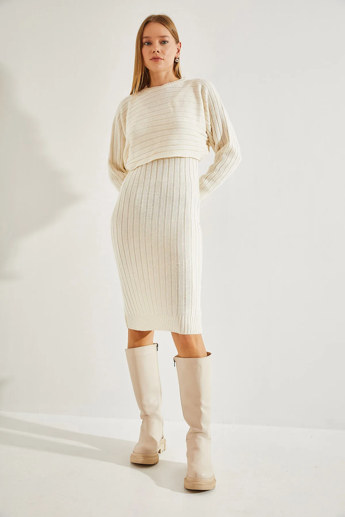 Bianco Lucci  Damen-Strickwaren-Trägerkleid-Pullover-Doppelset
