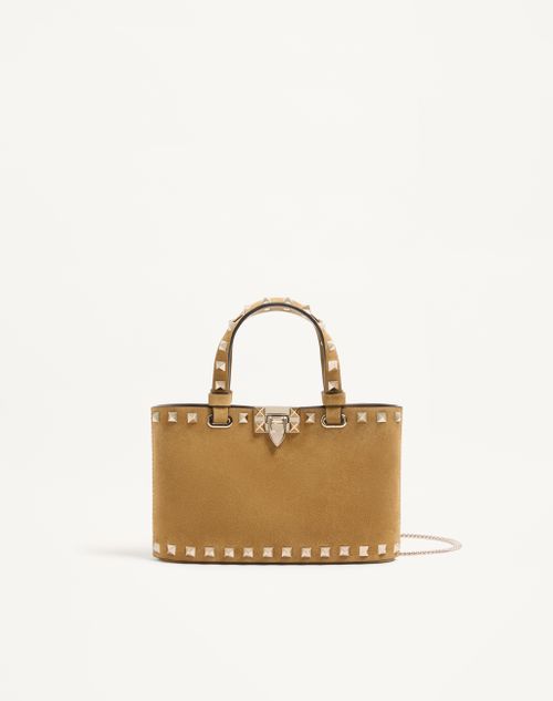 Mini sacola de compras Rockstud em camurça