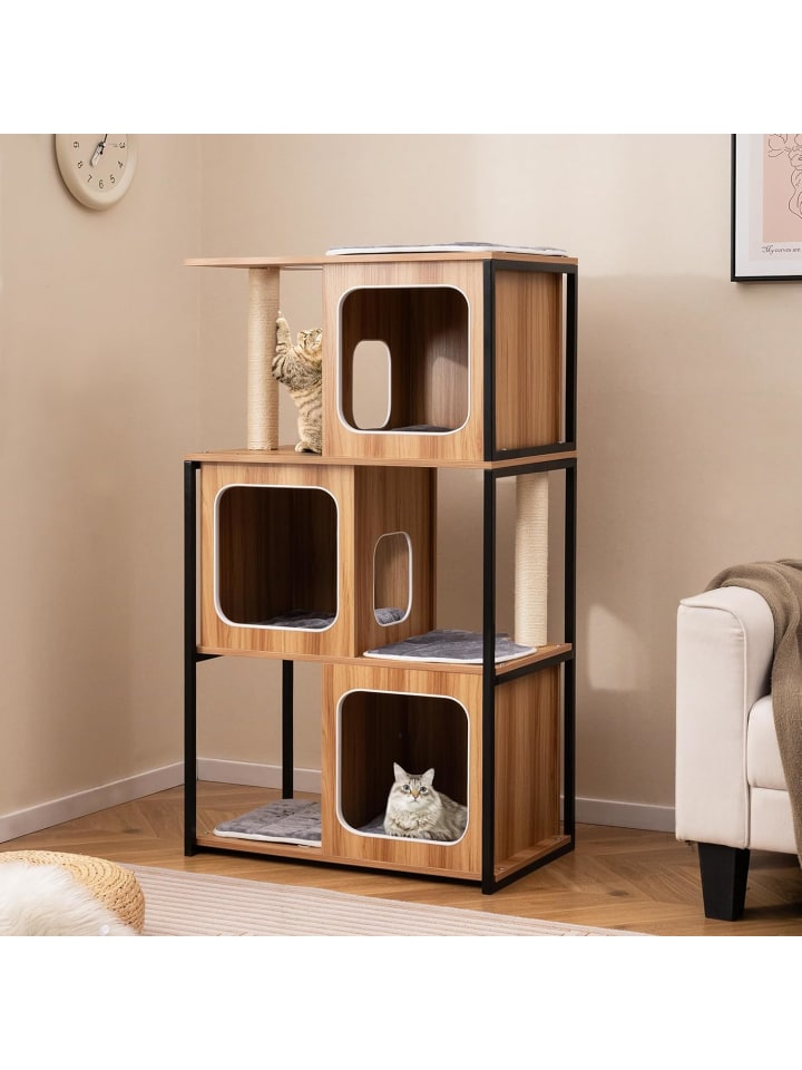 COSTWAY 2 in 1 Kratzbaum Katzenhaus in Hellbraun günstig kaufen onesize