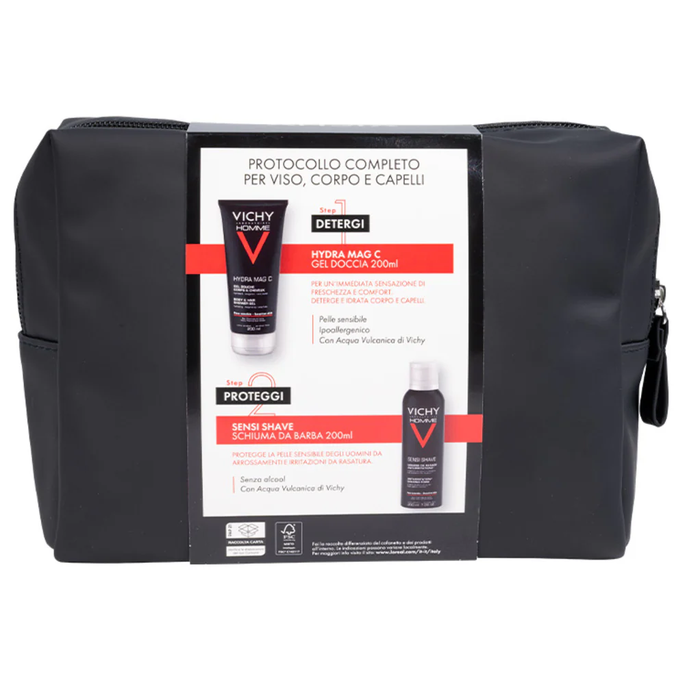 Vichy Homme Herren-Geschenkset Hydra Mag C Duschgel + Sensi Rasierschaum – Geschenkset für Gesicht und Körper, Bad und Dusche