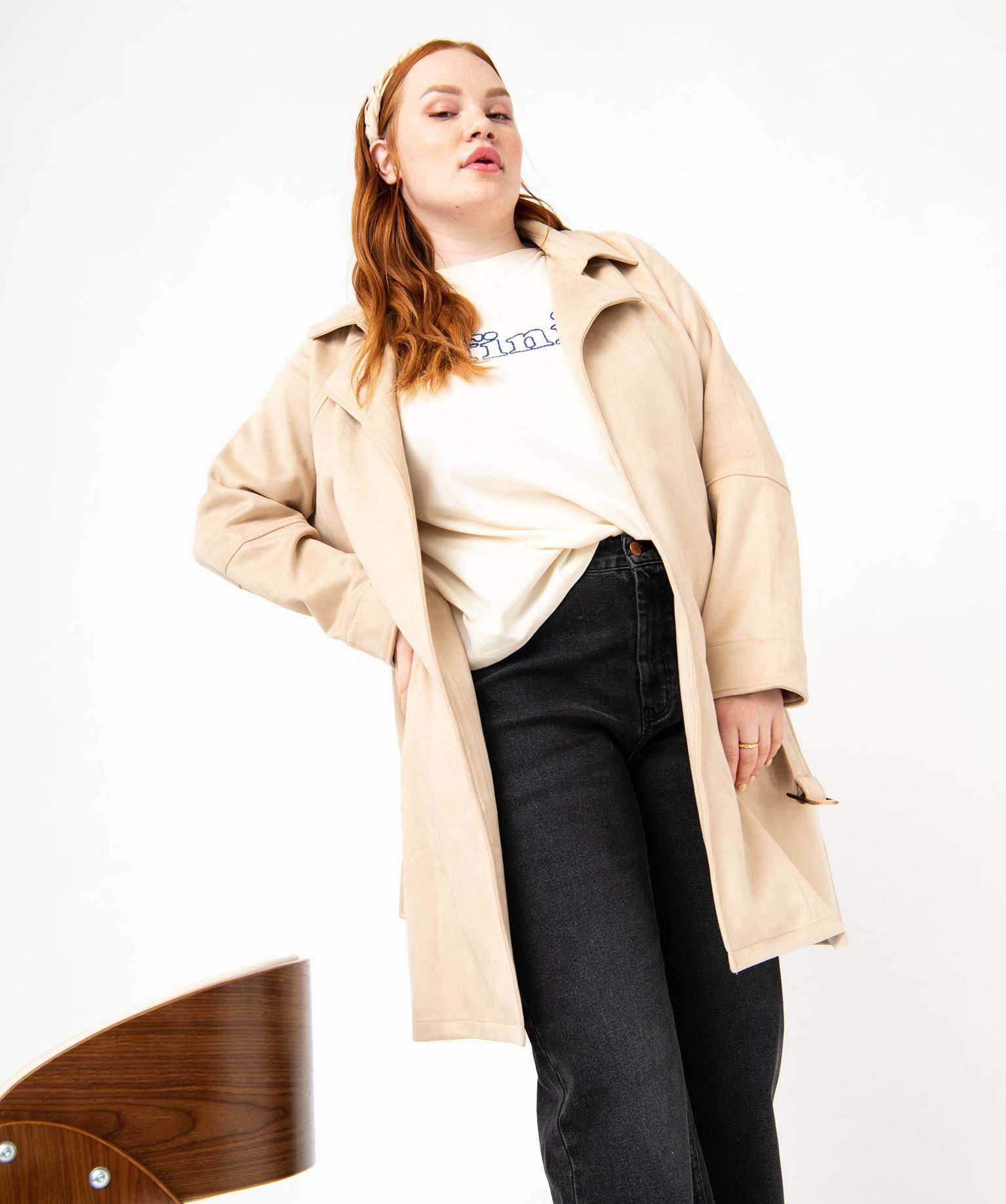 Trench en suédine avec ceinture femme grande taille beige | GEMO