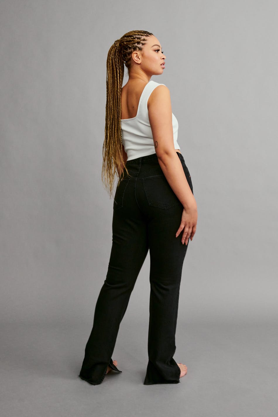 High waist slit jeans
